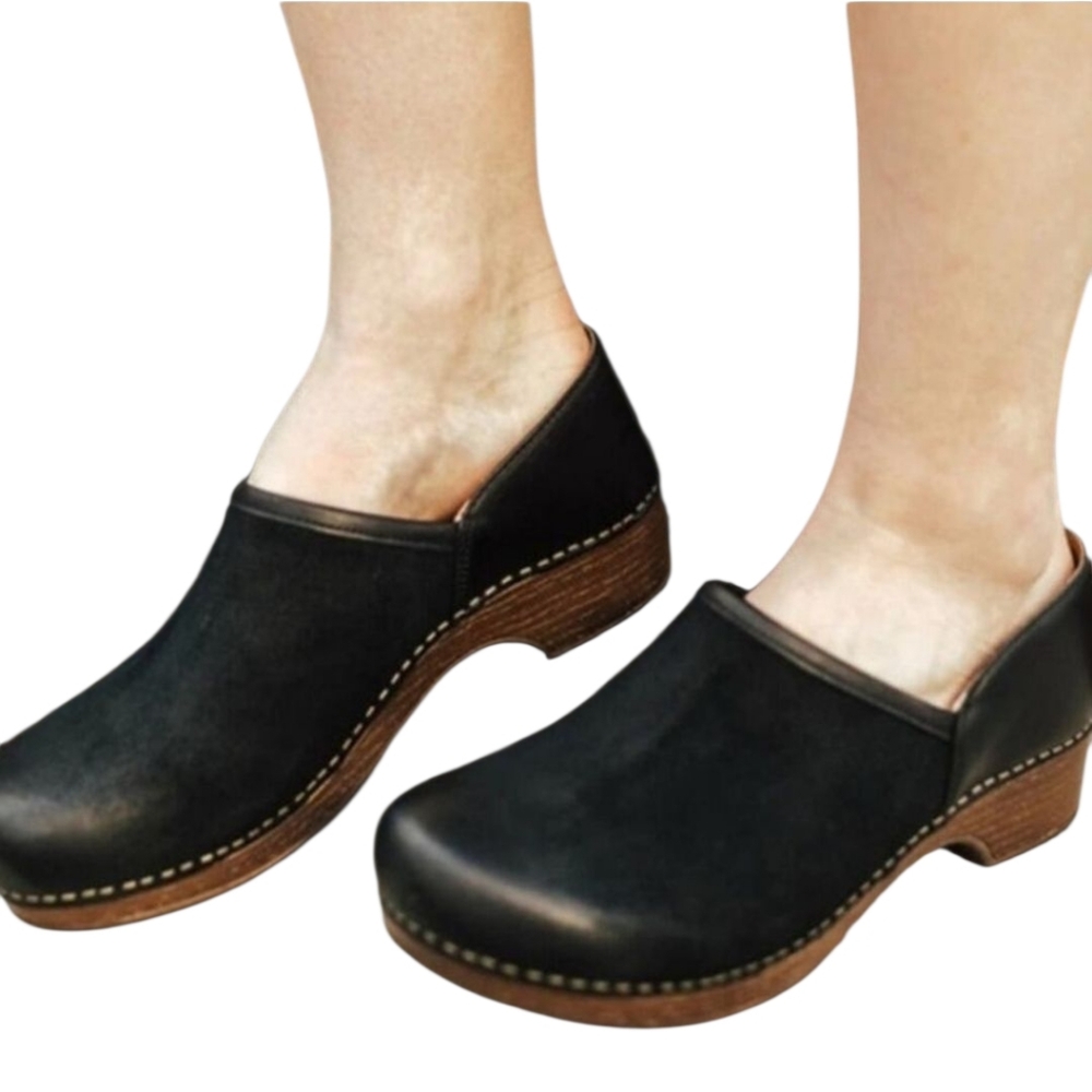 Dansko Black Women's Mules with Brown Sole